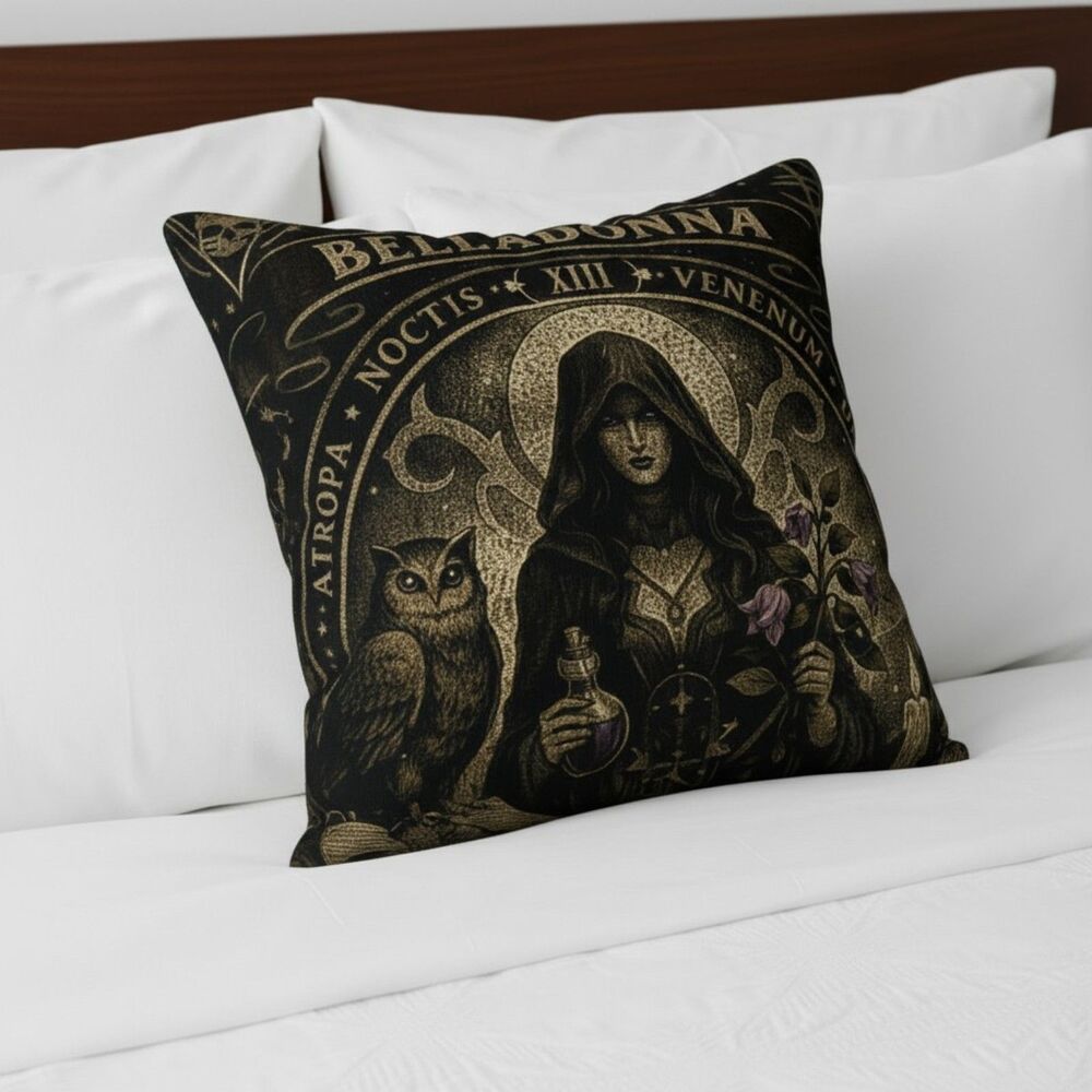 Gothic Belladonna Tarot Linen Throw Pillow Cover, Dark Academia Witch Decor